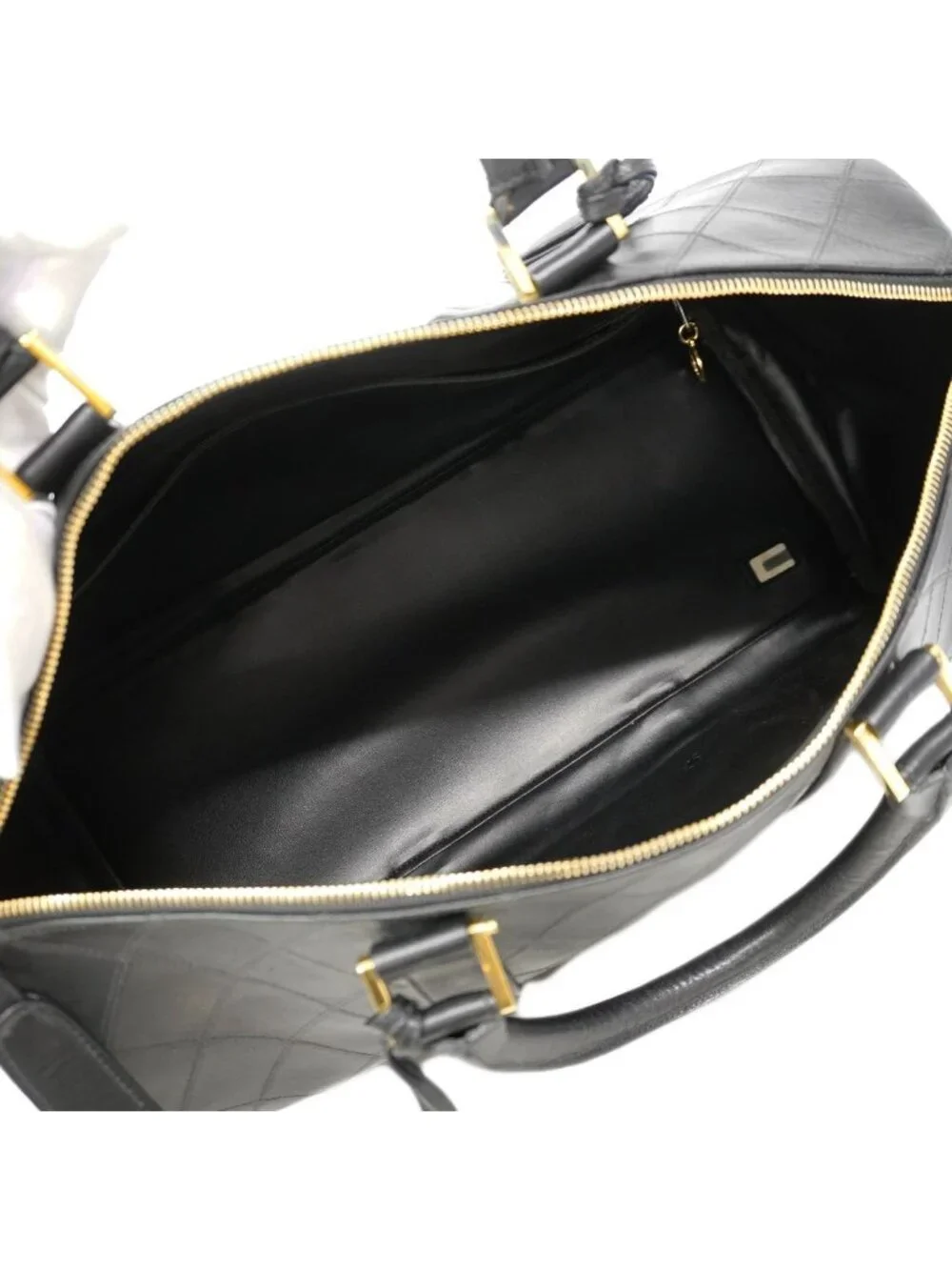 Chanel Boston Bag Bicolor Leather Black Gold